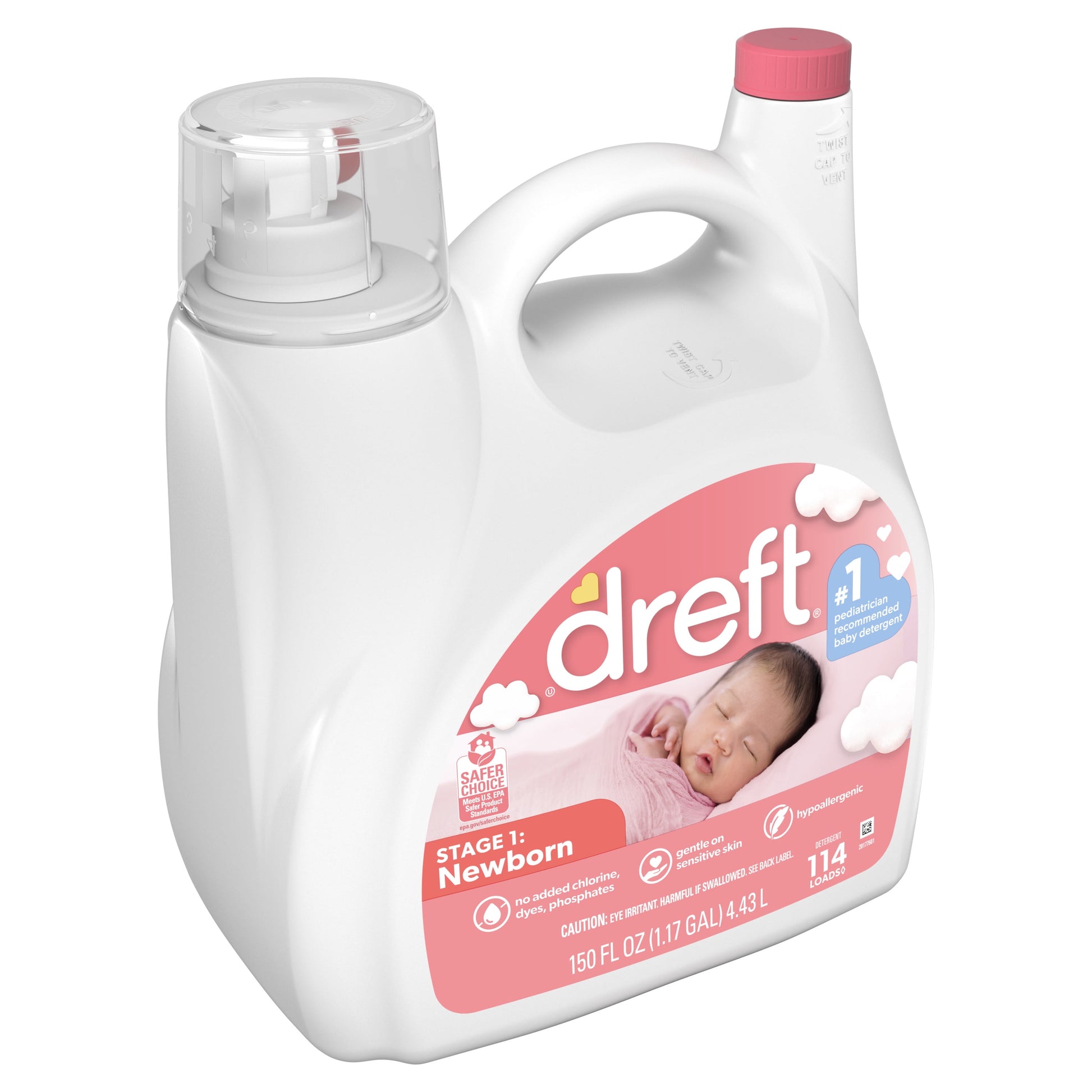 Newborn Baby Liquid Laundry Detergent, Sensitive Skin, Hypoallergenic, 114 Loads, 150 Fl Oz