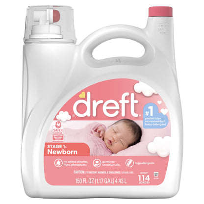 Newborn Baby Liquid Laundry Detergent, Sensitive Skin, Hypoallergenic, 114 Loads, 150 Fl Oz