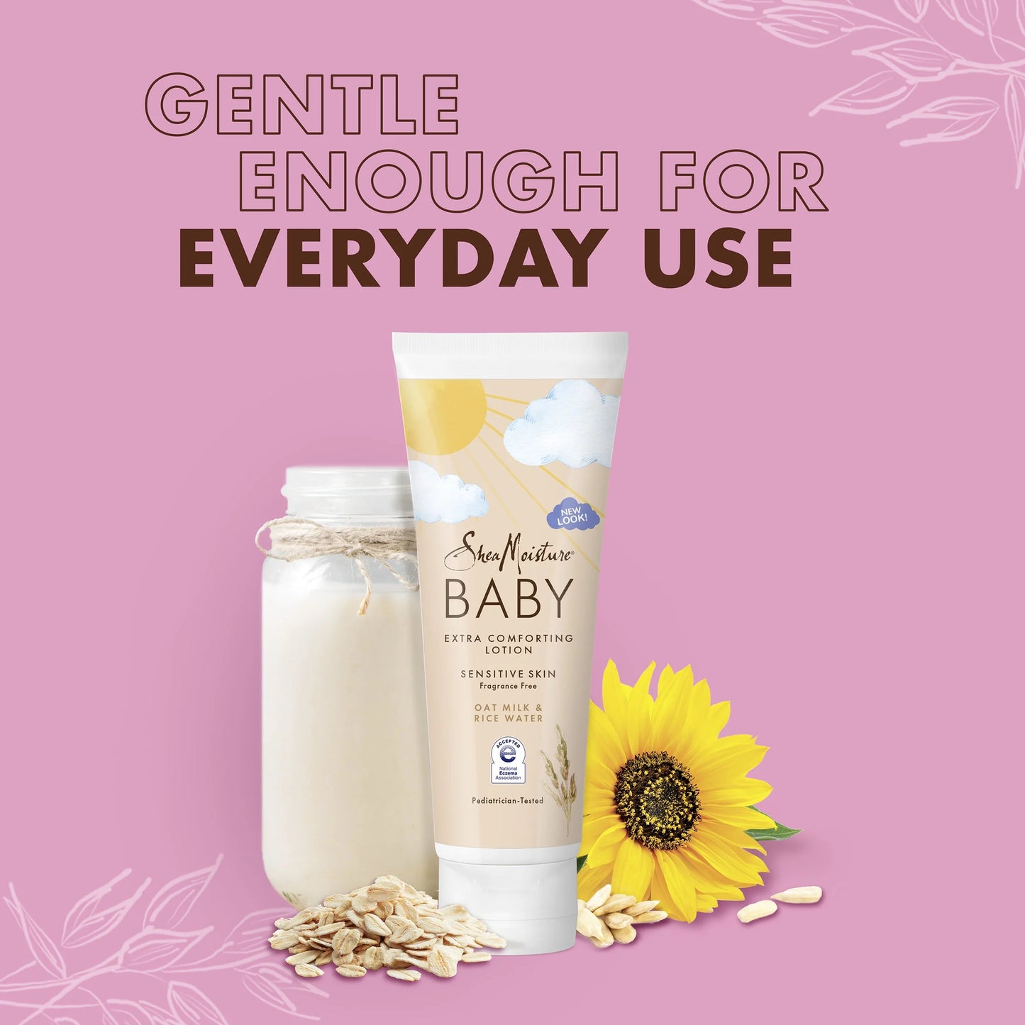 Baby Lotion Oat Milk & Rice Water for Sensitive Skin with Shea Butter and Sunflower Seed Oil 8 Oz