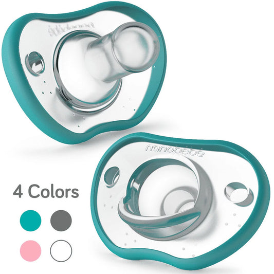 Flexy Silicone Baby Pacifiers, Teal, Pink, Grey or White, Newborn or 3M+, 2-Pack