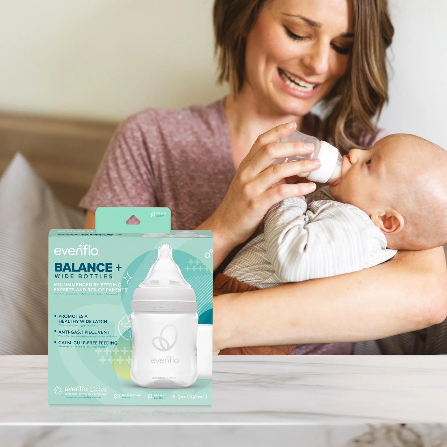 Balance Wide Neck Baby Bottles Clear and White 5Oz, 2 Count