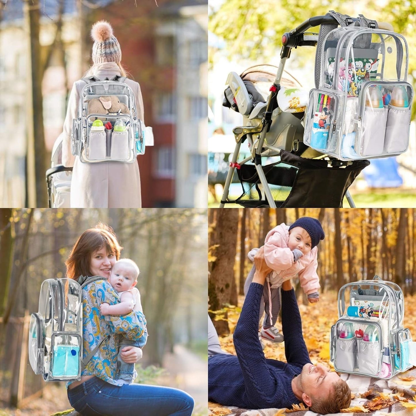 Mancro Diaper Bag Backpack, Clear Baby Bag Heavy Duty Transparent Back