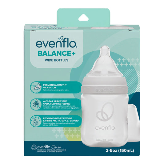 Balance Wide Neck Baby Bottles Clear and White 5Oz, 2 Count