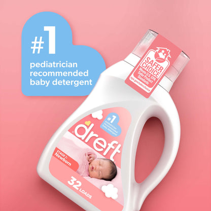 (2 Pack)  Newborn Baby Liquid Laundry Detergent, Sensitive Skin, Hypoallergenic, 64 Loads, 92 Fl Oz