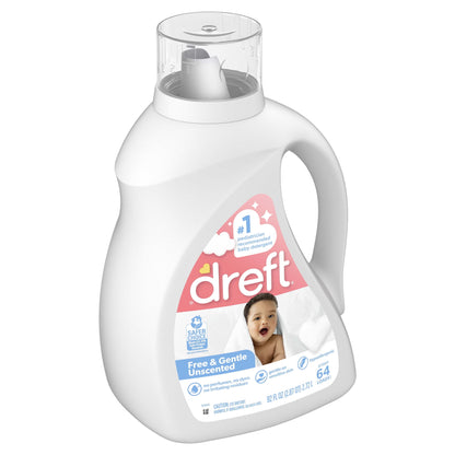 Baby Free & Gentle Liquid Laundry Detergent, Sensitive Skin, Hypoallergenic, 64 Loads, 92 Fl Oz