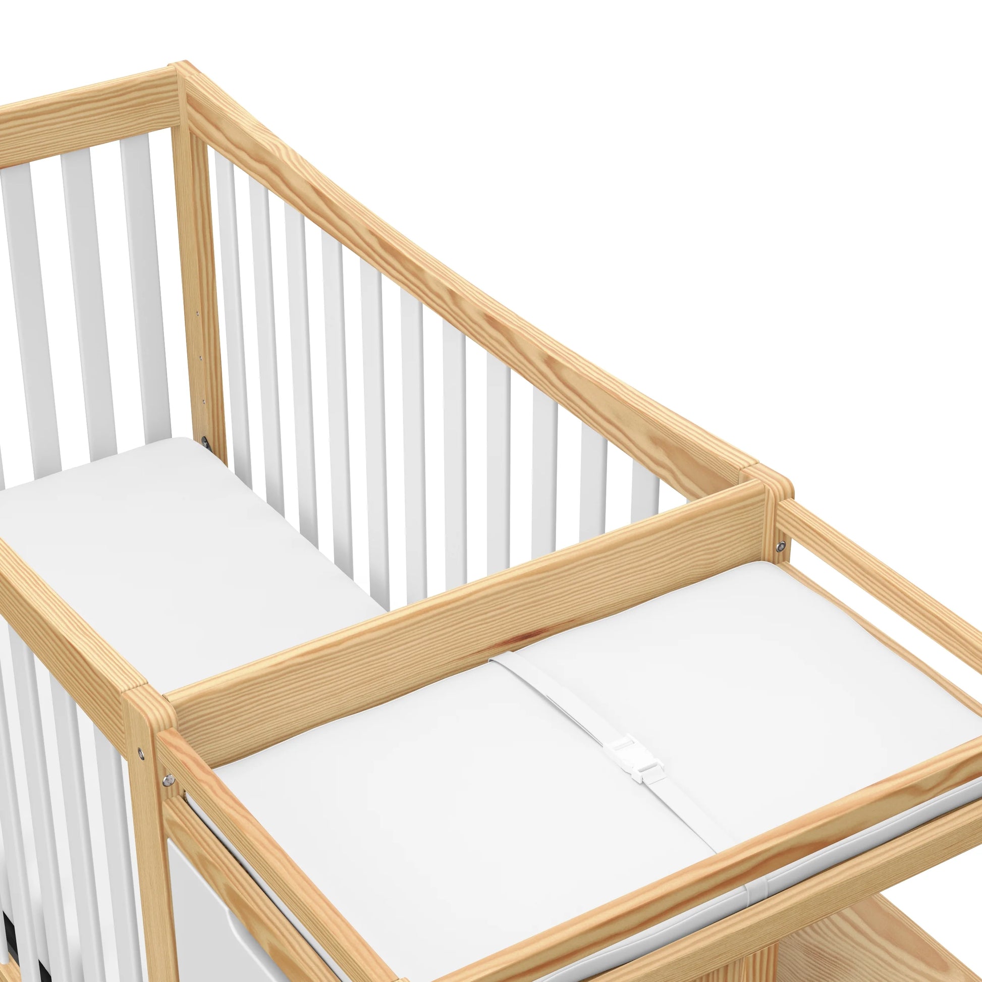Remi 4-In-1 Convertible Baby Crib and Changer, White/Natural