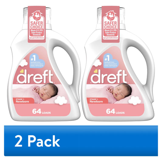 (2 Pack)  Newborn Baby Liquid Laundry Detergent, Sensitive Skin, Hypoallergenic, 64 Loads, 92 Fl Oz