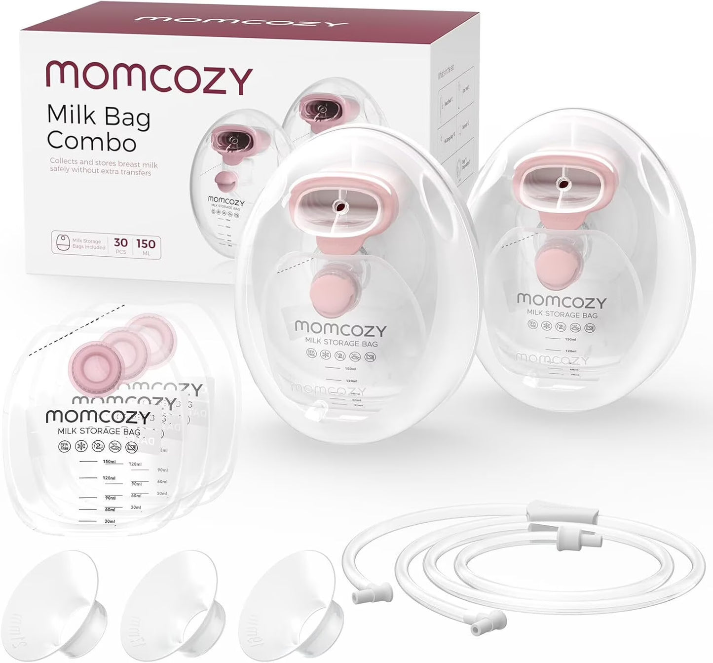 Wearable Milk Collection Cups with Storage Bags, Direct-To-Bag Breast Milk Bag Combo, Breast Pump Parts for  V1/V2 Pump & Most Electric Breast Pumps, 2 Pack