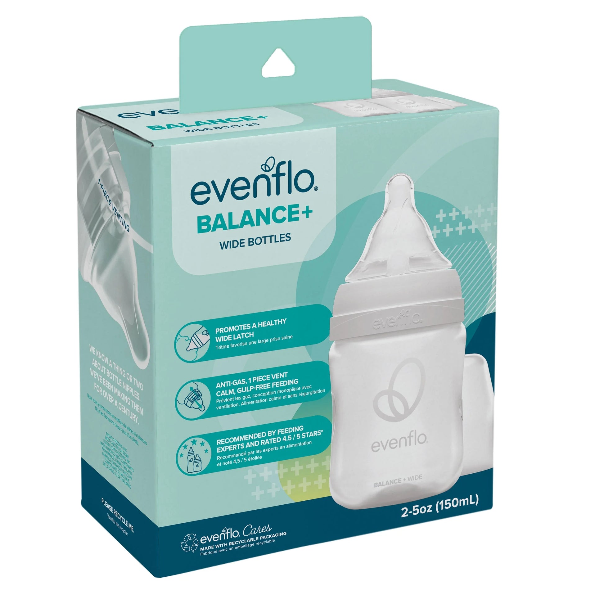 Balance Wide Neck Baby Bottles Clear and White 5Oz, 2 Count