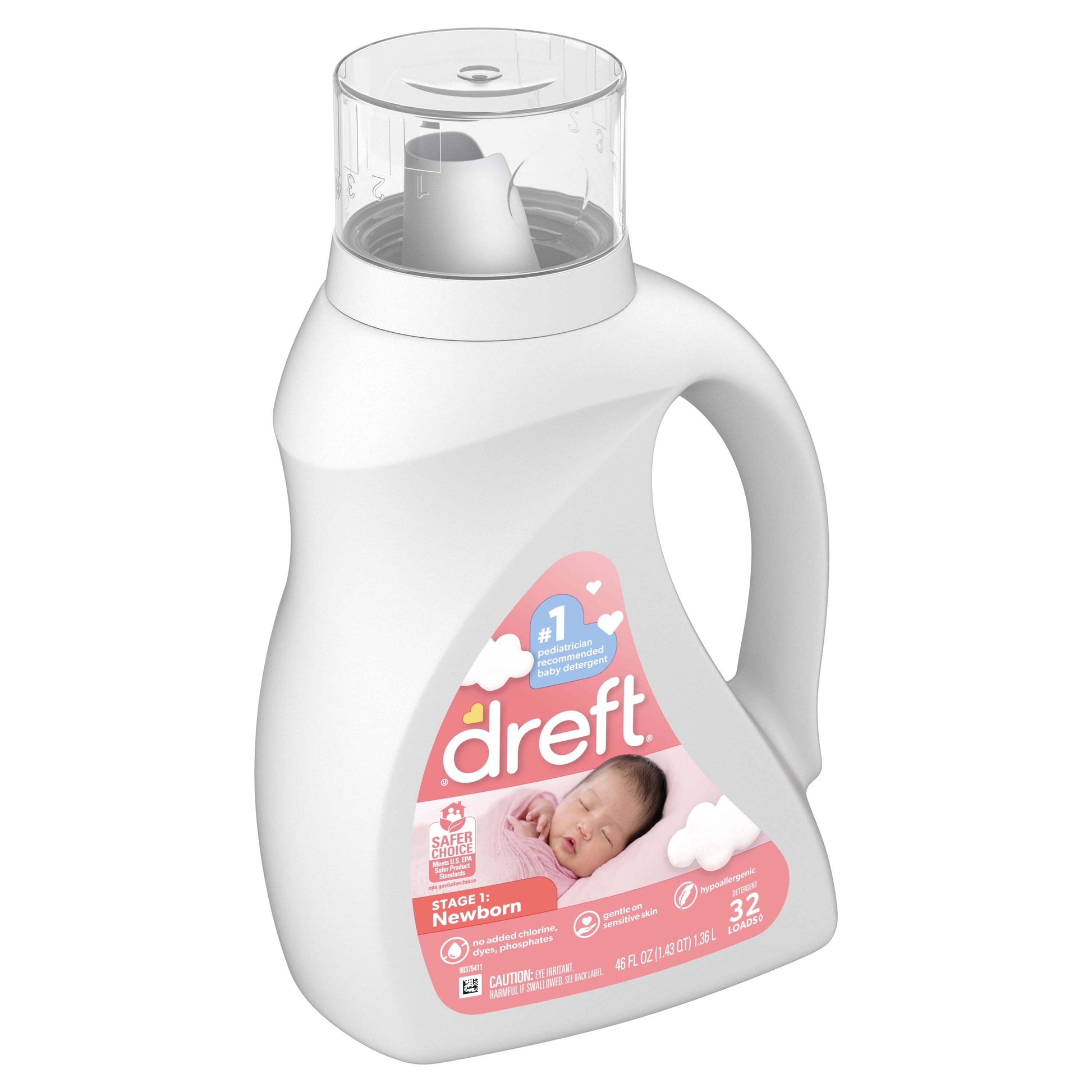 Newborn Baby Liquid Laundry Detergent, Sensitive Skin, Hypoallergenic, 32 Loads, 46 Fl Oz