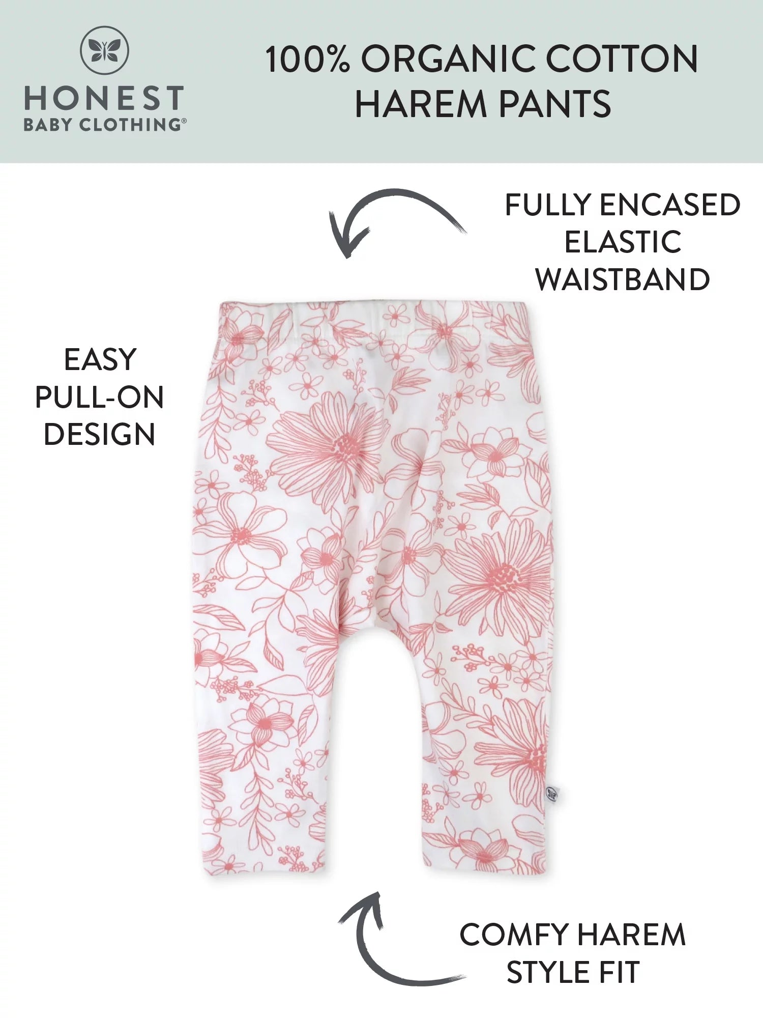 Baby Boy or Girl Gender Neutral Organic Cotton Footless Harem Pant, 2 Pack (Newborn-24 Months)