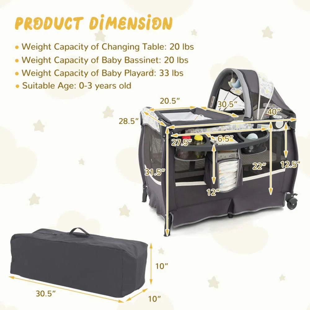 Baby Bed Rocking Bassinets,Baby Bassinet, Bedside Bassinet, 4 in 1 Portable Pack and Play Baby Center with Bassinet-Yellow