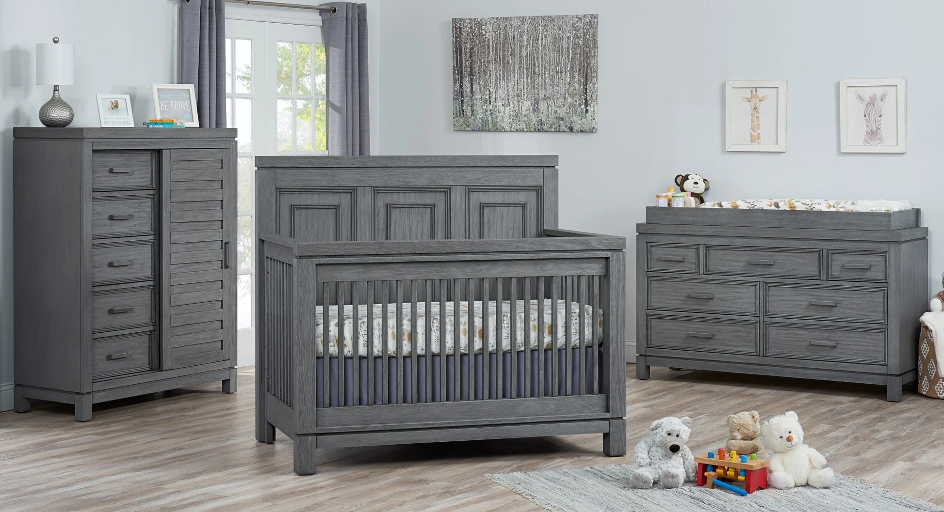 Manchester 4-In-1 Convertible Crib, Rustic Gray, Greenguard Gold Certified
