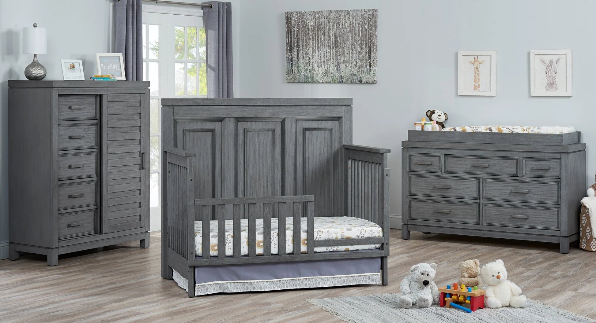 Manchester 4-In-1 Convertible Crib, Rustic Gray, Greenguard Gold Certified