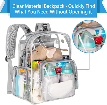 Mancro Diaper Bag Backpack, Clear Baby Bag Heavy Duty Transparent Back