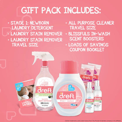 Bundle of Bliss Baby Gift Set with Laundry Detergent and Stain Remover, Infant Essentials, 16 Loads, 7 Pieces