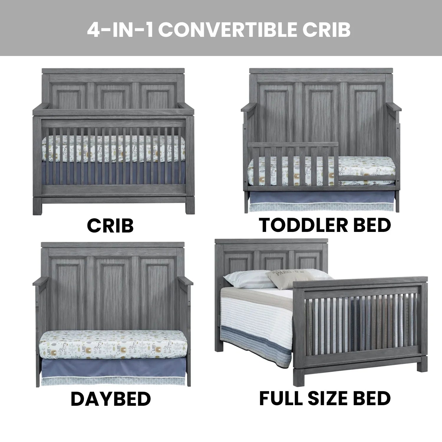 Manchester 4-In-1 Convertible Crib, Rustic Gray, Greenguard Gold Certified