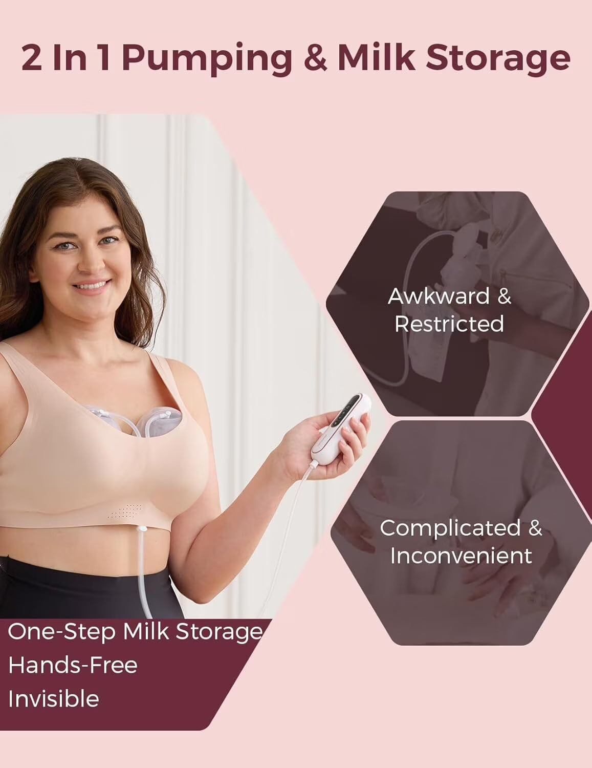 Wearable Milk Collection Cups with Storage Bags, Direct-To-Bag Breast Milk Bag Combo, Breast Pump Parts for  V1/V2 Pump & Most Electric Breast Pumps, 2 Pack