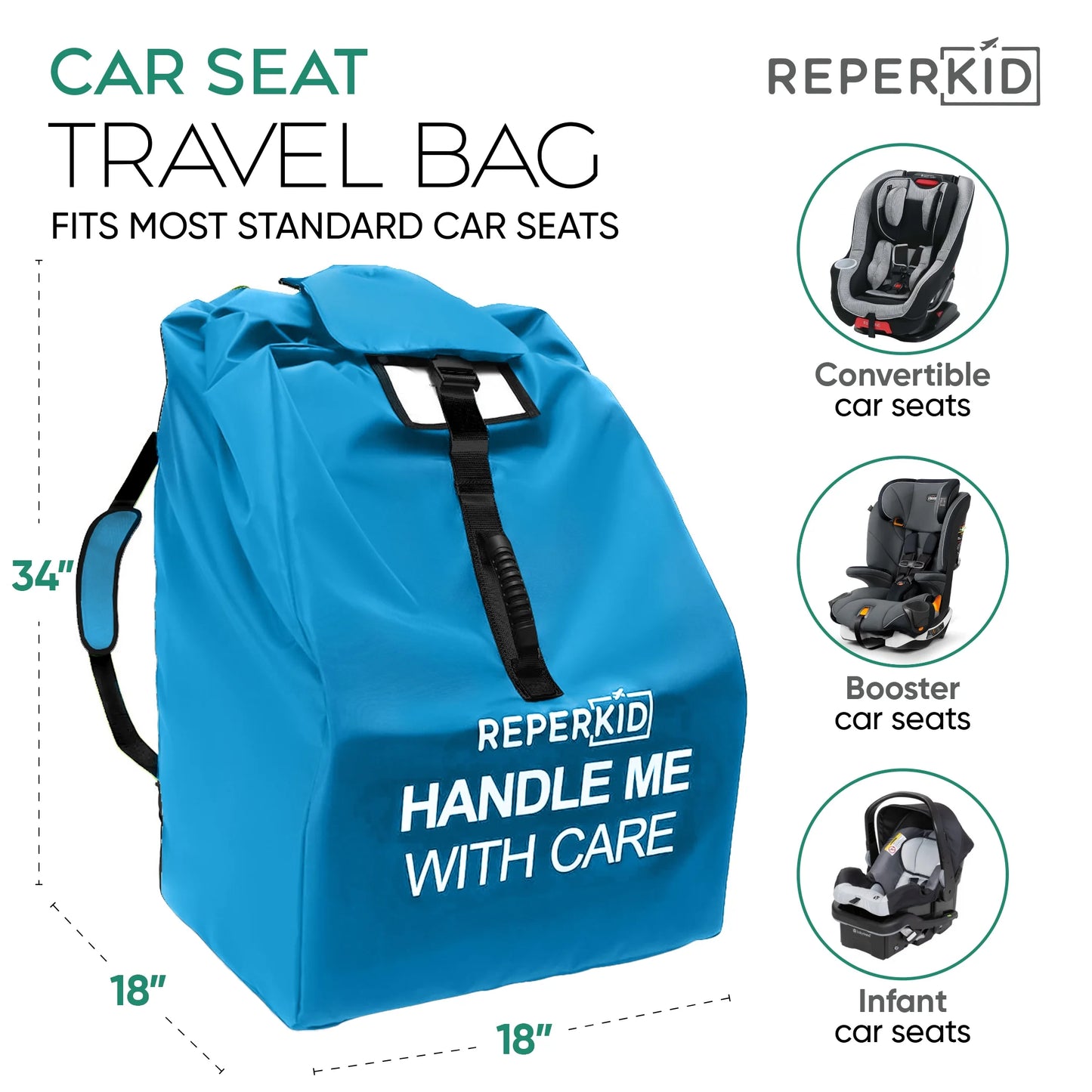 Durable Car Seat Travel Bag for Airplane – Heavy Duty Large Travel Backpack – Water Resistant and Universal Fit Gate Check Bag with Padded Adjustable Carry Straps