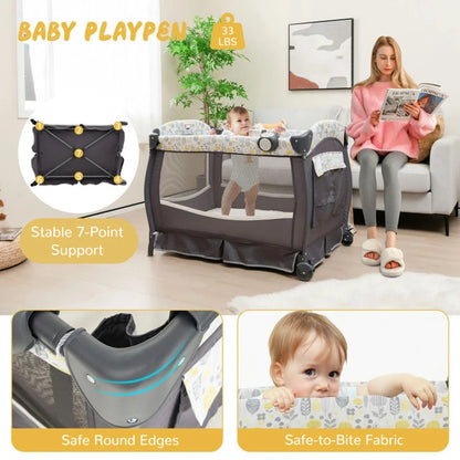 Baby Bed Rocking Bassinets,Baby Bassinet, Bedside Bassinet, 4 in 1 Portable Pack and Play Baby Center with Bassinet-Yellow