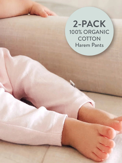 Baby Boy or Girl Gender Neutral Organic Cotton Footless Harem Pant, 2 Pack (Newborn-24 Months)