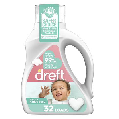 Active Baby Liquid Laundry Detergent, Sensitive Skin, Hypoallergenic, 32 Loads, 46 Fl Oz