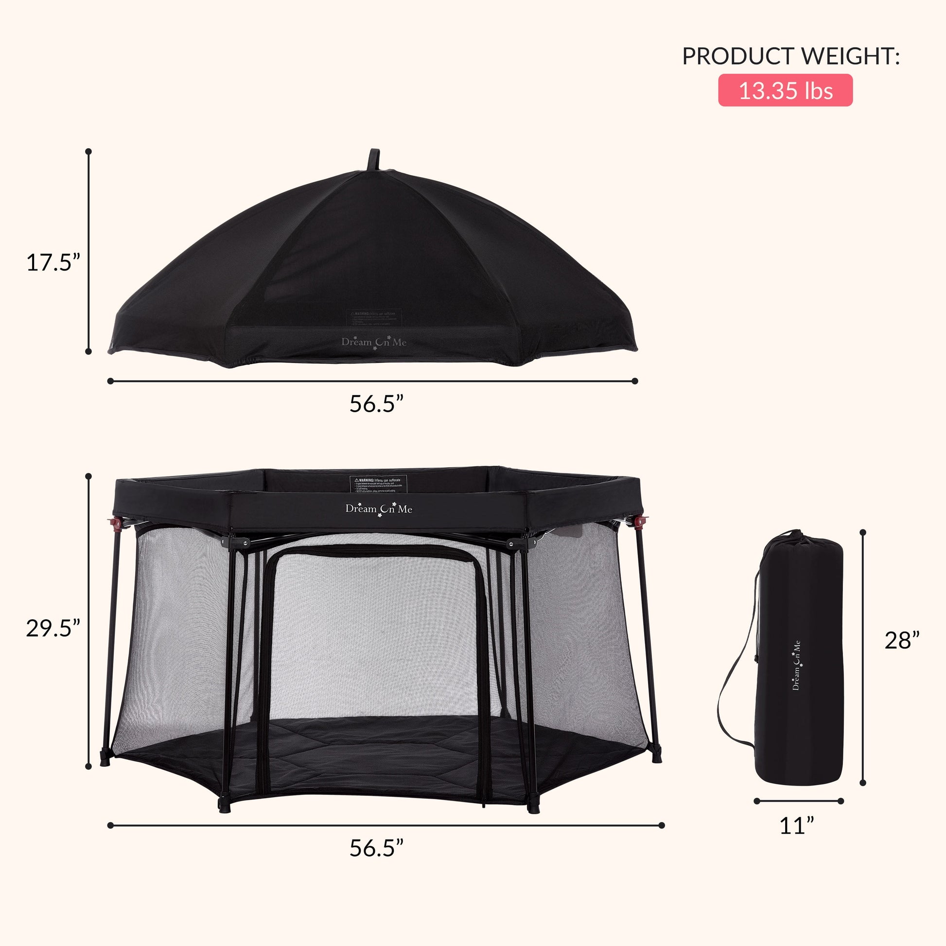 Onyx Baby Play Yard Set with Canopy, Black