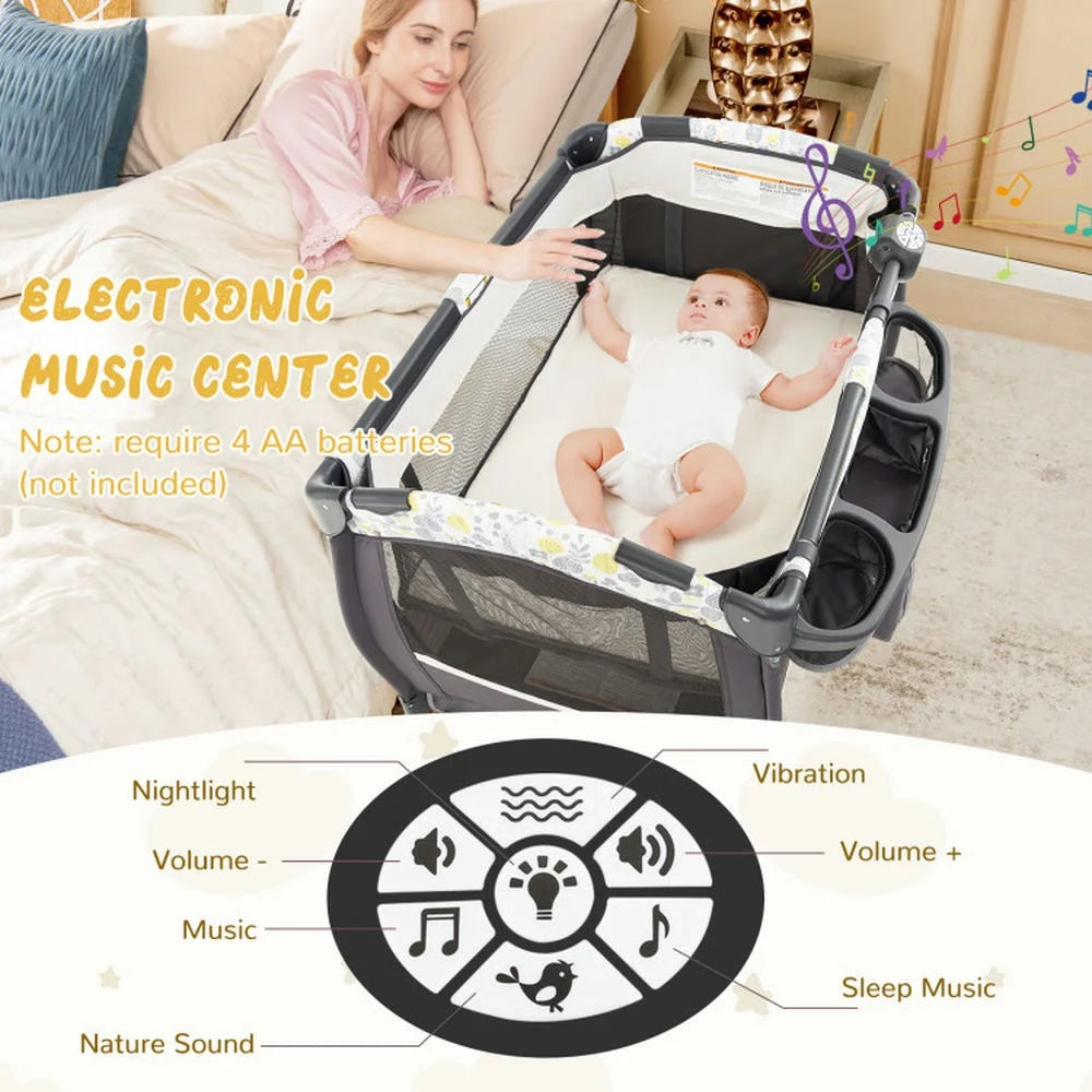 Baby Bed Rocking Bassinets,Baby Bassinet, Bedside Bassinet, 4 in 1 Portable Pack and Play Baby Center with Bassinet-Yellow