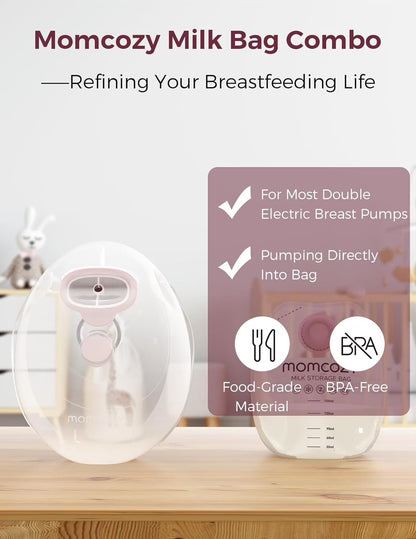 Wearable Milk Collection Cups with Storage Bags, Direct-To-Bag Breast Milk Bag Combo, Breast Pump Parts for  V1/V2 Pump & Most Electric Breast Pumps, 2 Pack