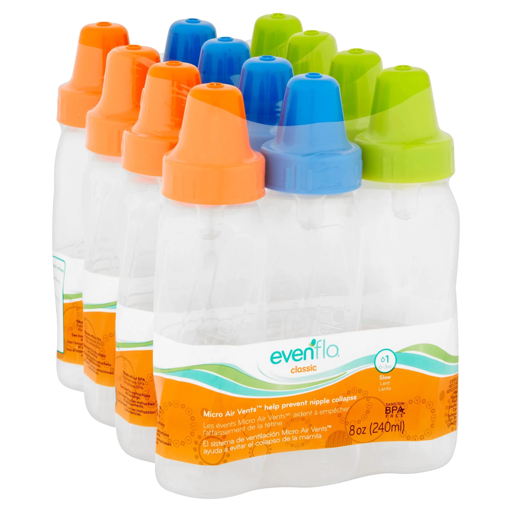 Feeding Classic Bpa-Free Plastic Baby Bottles - 8Oz, Teal/Green/Blue, 12Ct