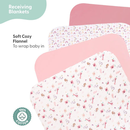 Newborn Layette Gift Set for Baby Girls, 23 Essential Pieces, Pink Rainbow Safari Animals, 0-3 Months