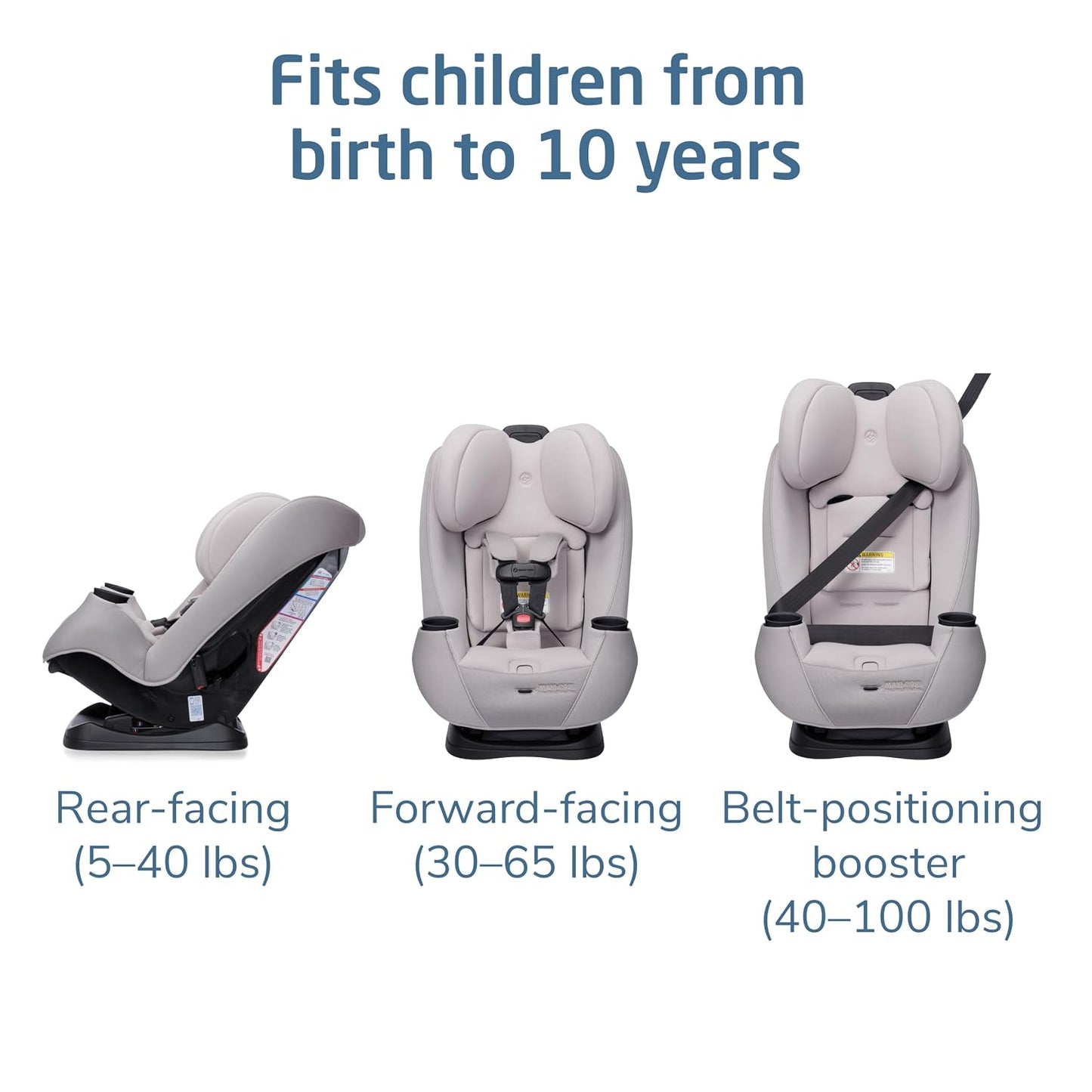Pria Max 3-In-1 Convertible Car Seat, Infant to Toddler Car Seat, Clipquick Magnetic Chest Clip, Quick-Install Latch, Machine-Washable Cover, 5-100 Lbs, Oyster Shell