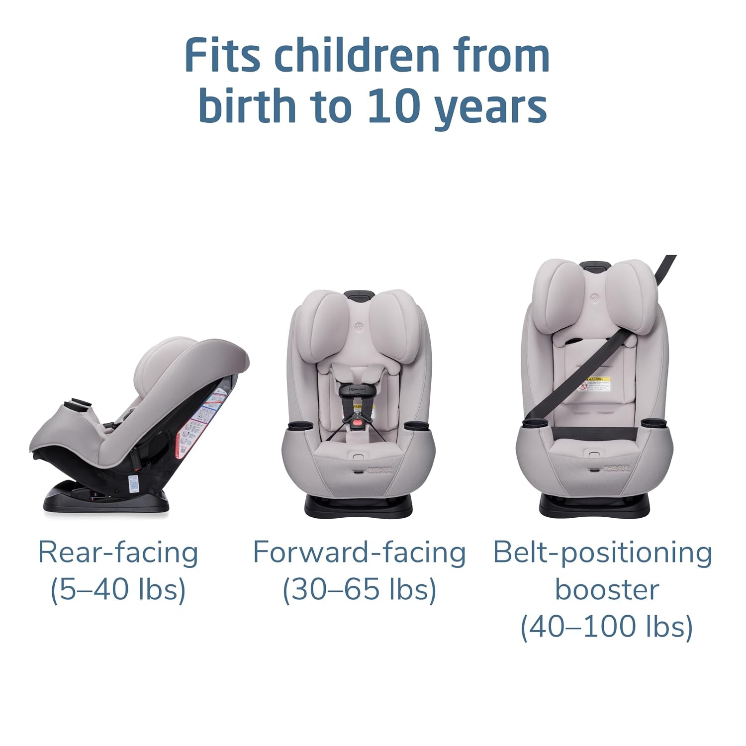 Pria Max 3-In-1 Convertible Car Seat, Infant to Toddler Car Seat, Clipquick Magnetic Chest Clip, Quick-Install Latch, Machine-Washable Cover, 5-100 Lbs, Oyster Shell