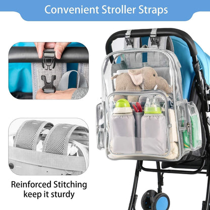 Mancro Diaper Bag Backpack, Clear Baby Bag Heavy Duty Transparent Back