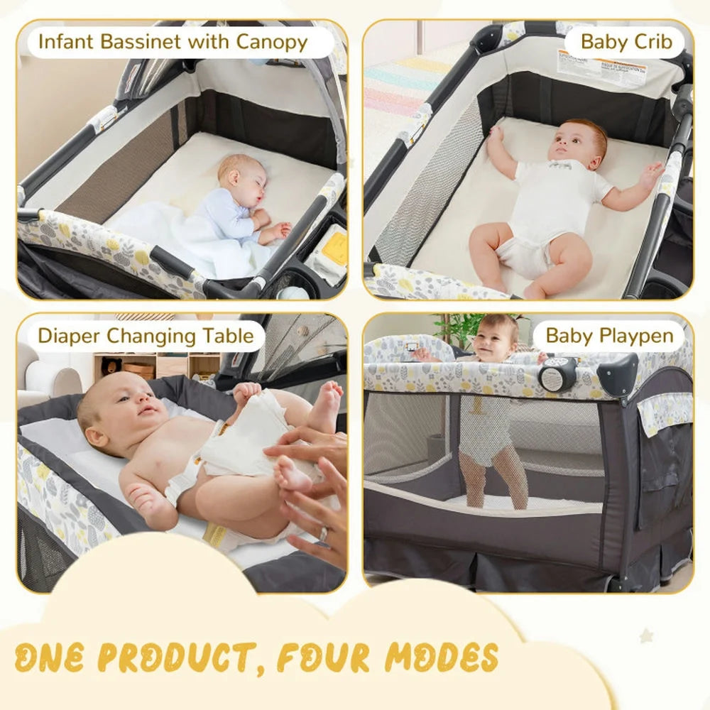 Baby Bed Rocking Bassinets,Baby Bassinet, Bedside Bassinet, 4 in 1 Portable Pack and Play Baby Center with Bassinet-Yellow