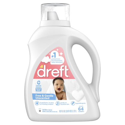 Baby Free & Gentle Liquid Laundry Detergent, Sensitive Skin, Hypoallergenic, 64 Loads, 92 Fl Oz