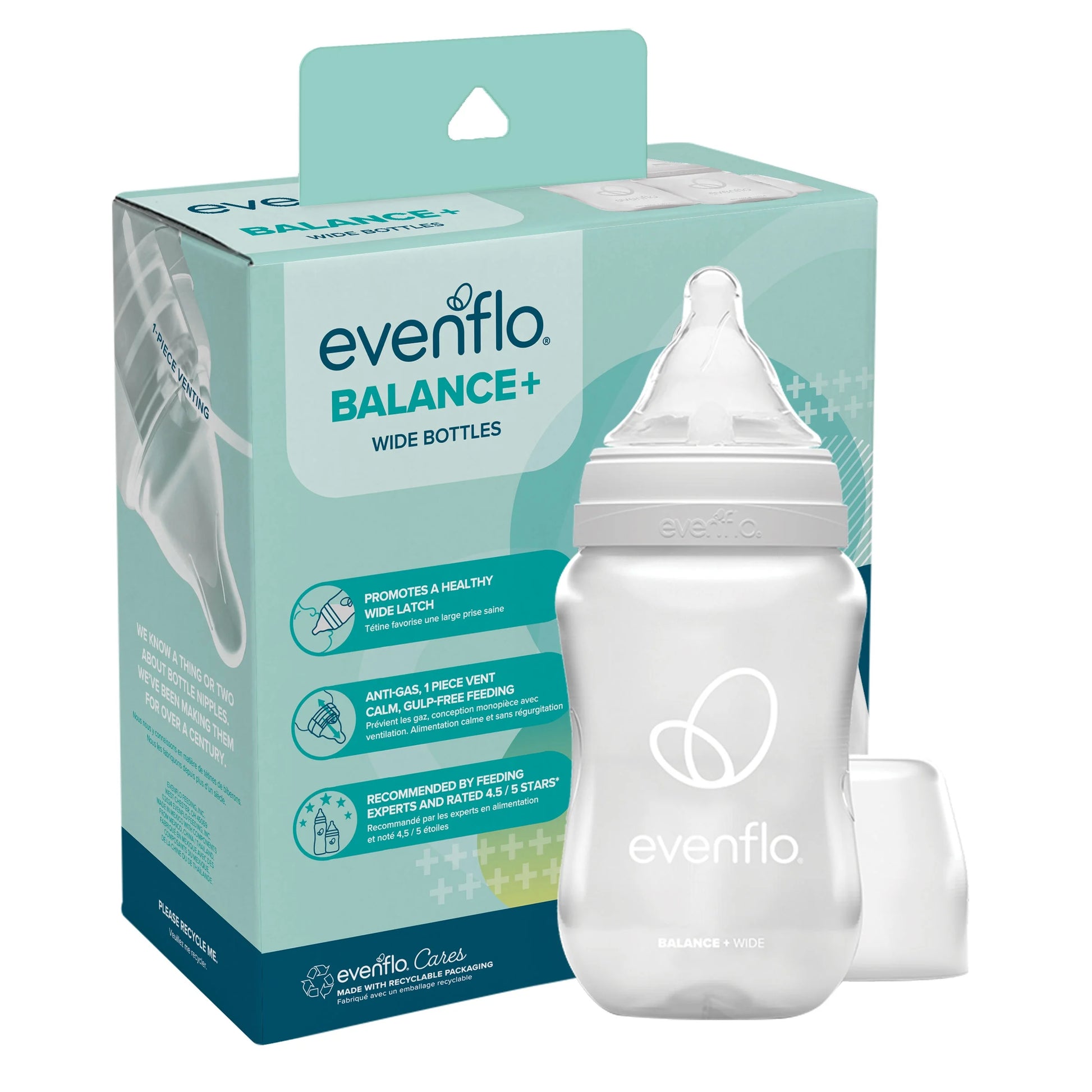 Balance Wide Neck Baby Bottles Clear and White 5Oz, 2 Count