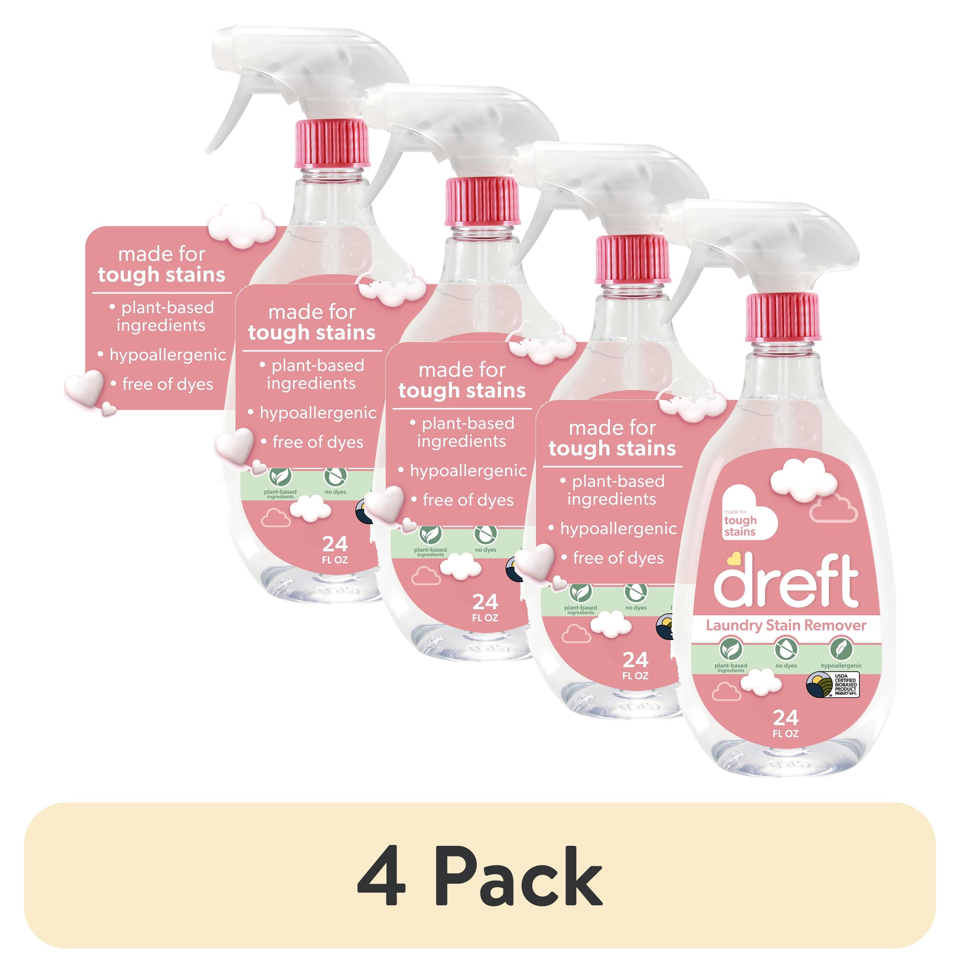 (4 Pack)  Plant Based Baby Spray and Wash Laundry Stain Remover, Baby Essentials, 24 Oz