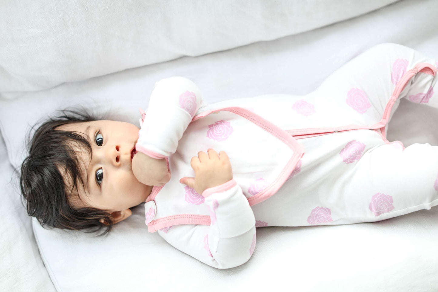 Pink Rose Footed Onesie Set