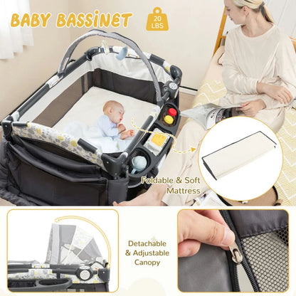 Baby Bed Rocking Bassinets,Baby Bassinet, Bedside Bassinet, 4 in 1 Portable Pack and Play Baby Center with Bassinet-Yellow