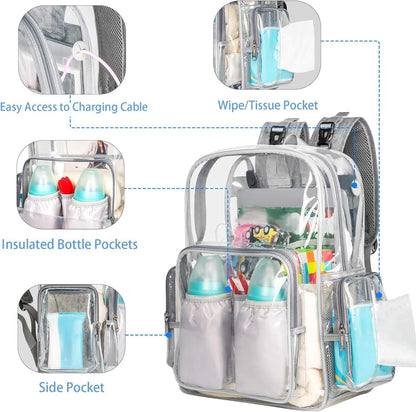 Mancro Diaper Bag Backpack, Clear Baby Bag Heavy Duty Transparent Back