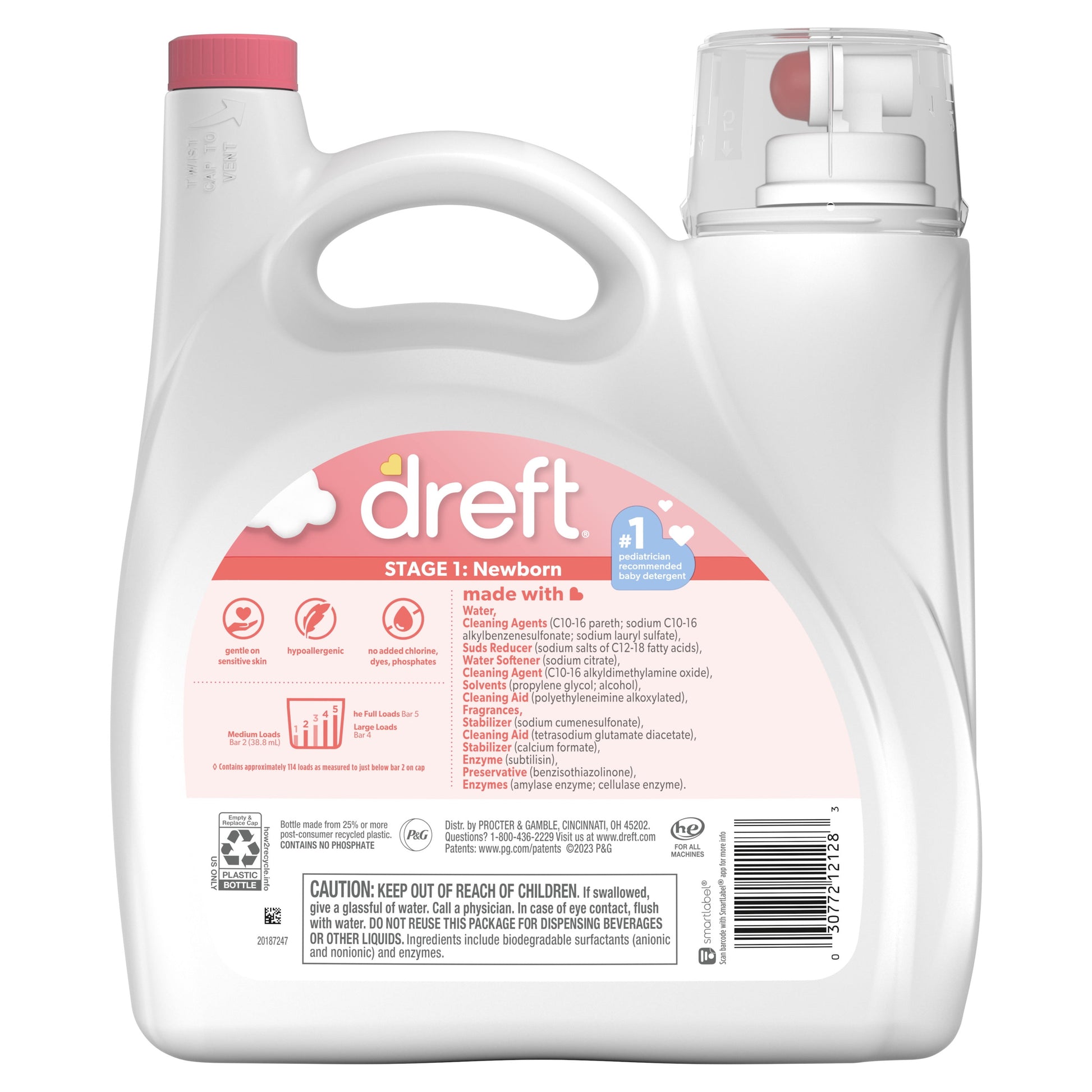 Newborn Baby Liquid Laundry Detergent, Sensitive Skin, Hypoallergenic, 114 Loads, 150 Fl Oz