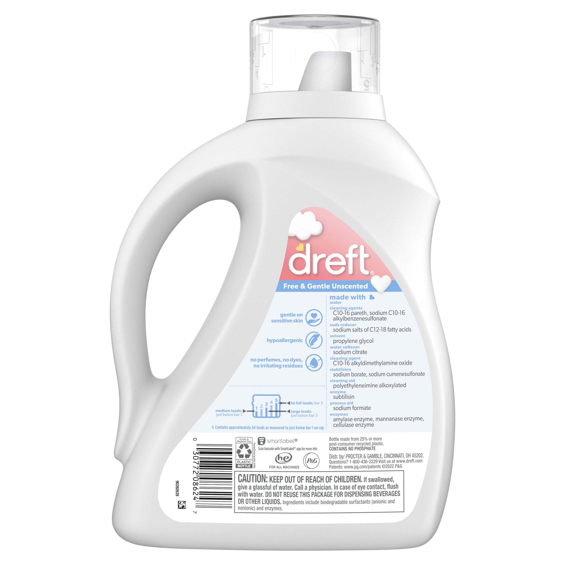 Baby Free & Gentle Liquid Laundry Detergent, Sensitive Skin, Hypoallergenic, 64 Loads, 92 Fl Oz