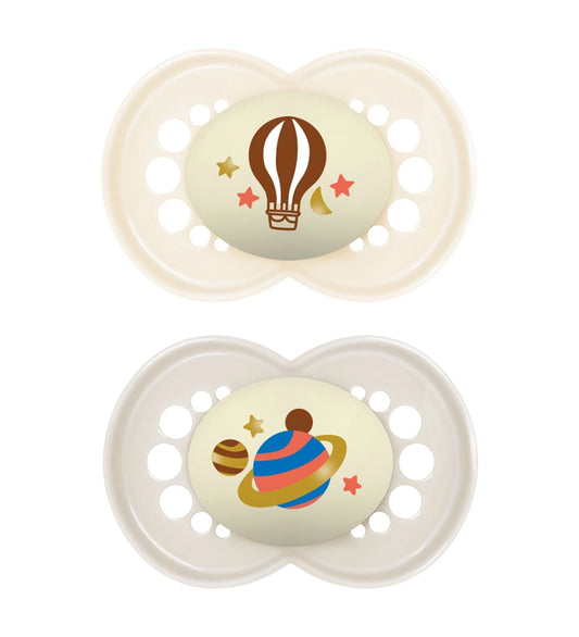 Night Pacifier, 6-16 Months, Unisex, 2 Pack with Self-Sterilizing Case