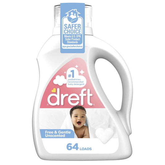 Baby Free & Gentle Liquid Laundry Detergent, Sensitive Skin, Hypoallergenic, 64 Loads, 92 Fl Oz