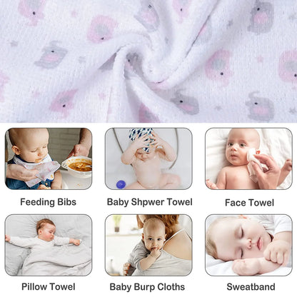 Baby Washcloths, Super Soft Baby Bath Towels for Newborn 24 Pack, Absorbent Face & Body Wash Cloth for Baby Girl, Pink-Elephant Pattern, 9 X 9 Inch