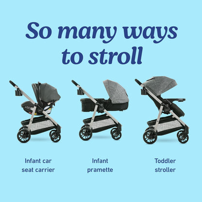 Graco Modes Pramette Travel System | Stroller & Car Seat Combo | 3-In-1 Stroller Modes | Includes Graco Snugride 35 Infant Car Seat | Ellington