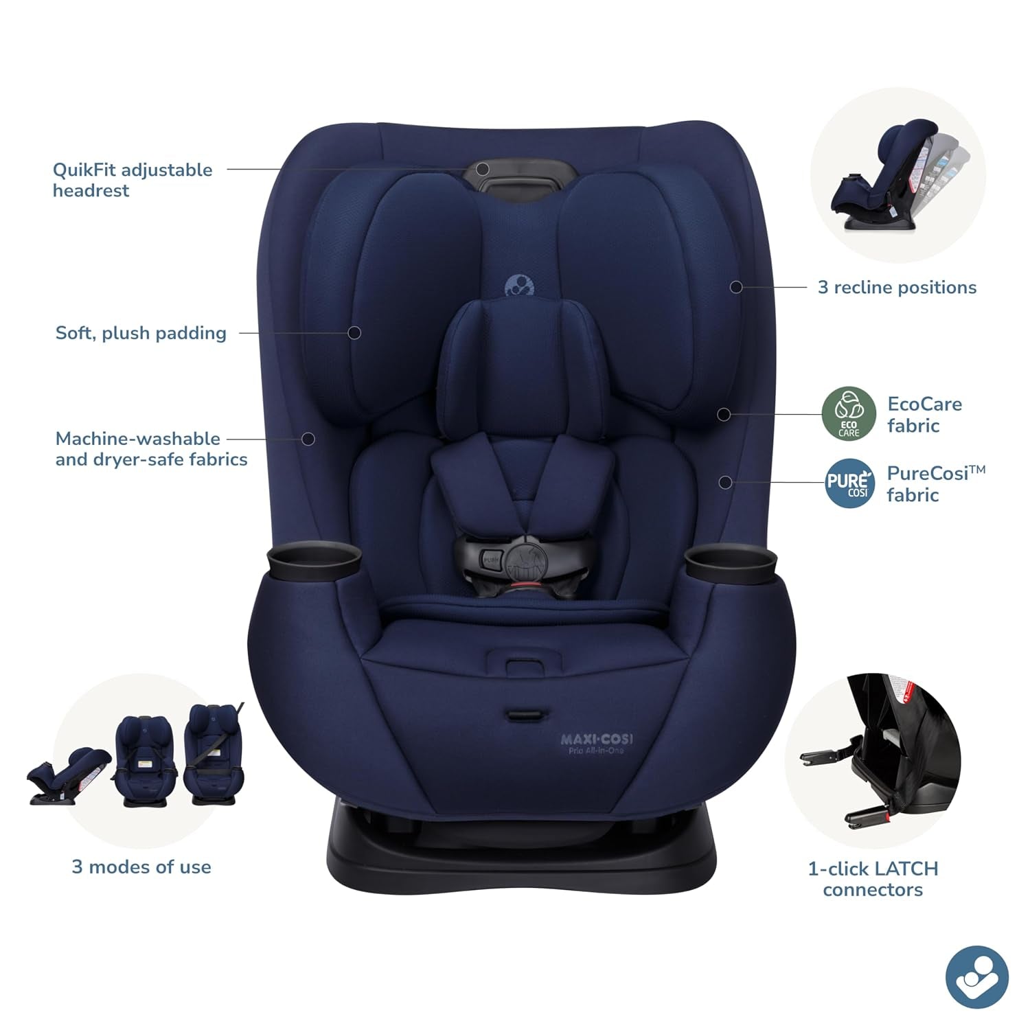 Pria All-In-One Convertible Car Seat, Infant to Toddler Car Seat, Easy-Install Harness, Machine-Washable Cover, 5-100 Lbs, Seafaring