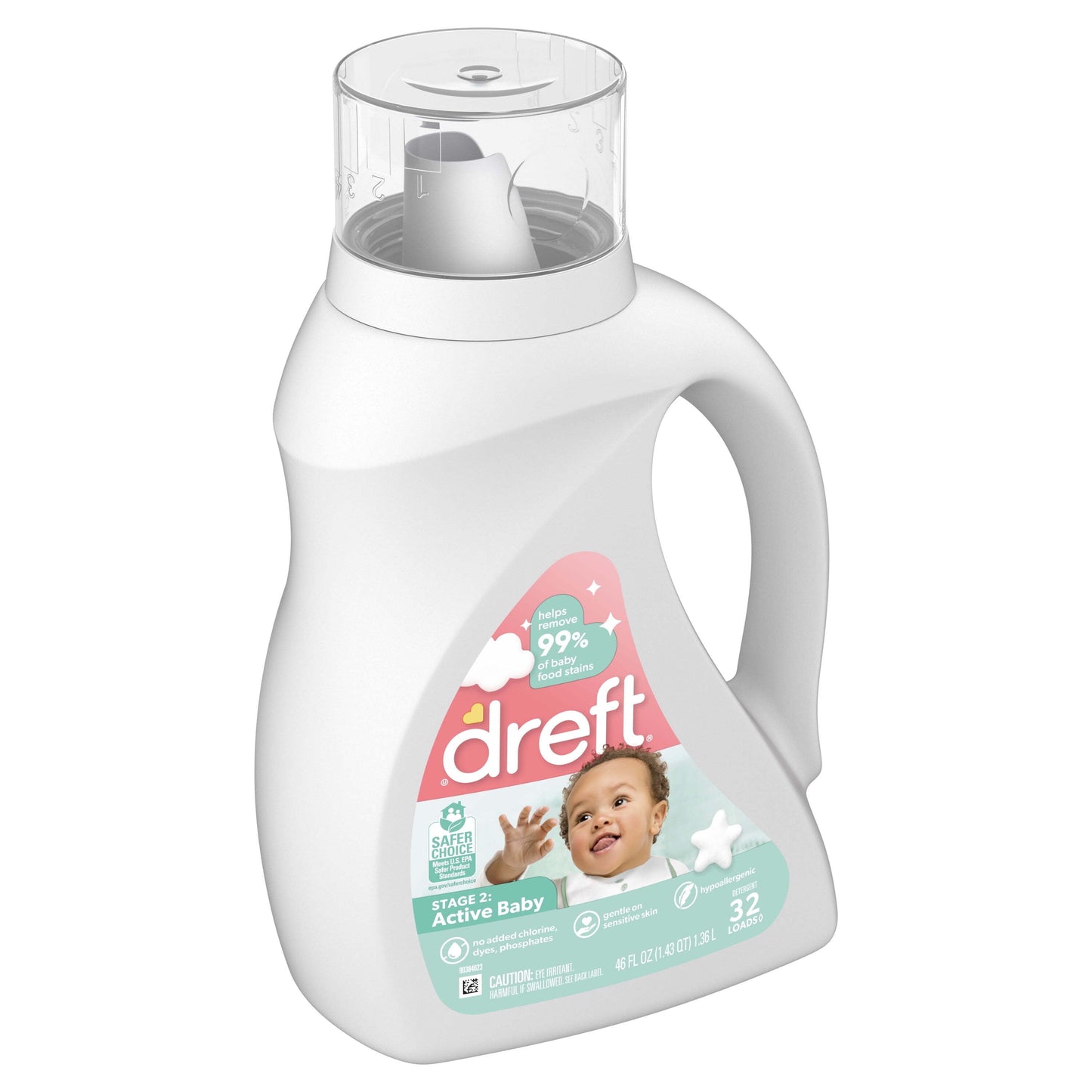 Active Baby Liquid Laundry Detergent, Sensitive Skin, Hypoallergenic, 32 Loads, 46 Fl Oz