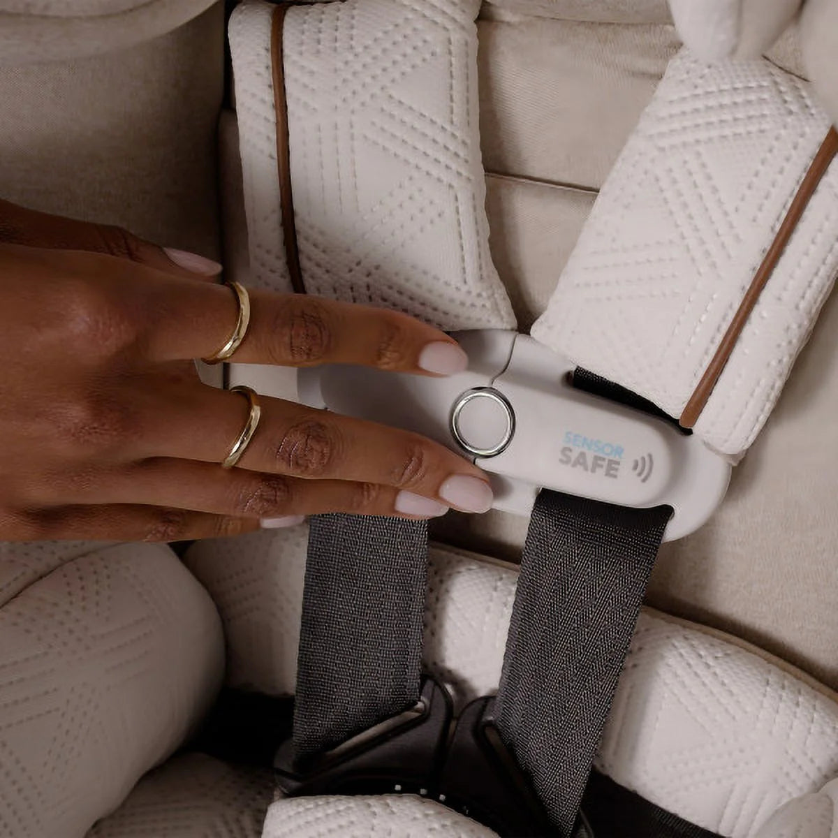 Gold Revolve360 Rotational Car Seat with Eco-Friendly Fabric, Champagne